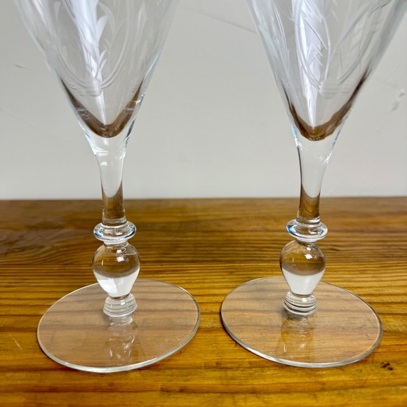 Vintage Etched Crystal Wine Glasses | Floral Cut Stemware | Set of 2 - Picture 10 of 11